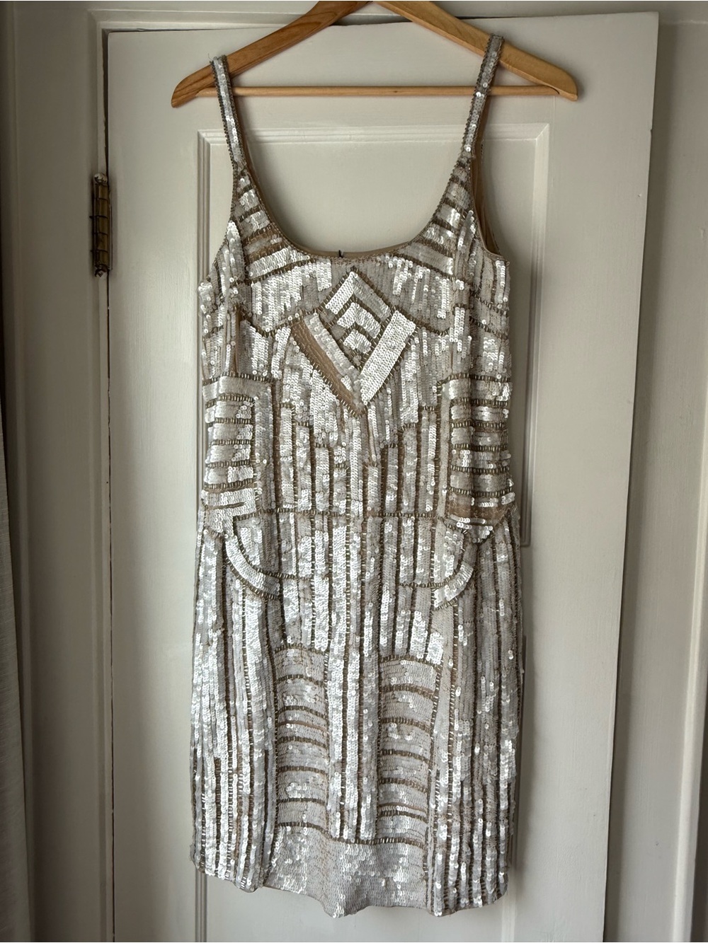 STUNNING Silver/Champagne Beaded Sequin Mini Dress Art Deco Size 12